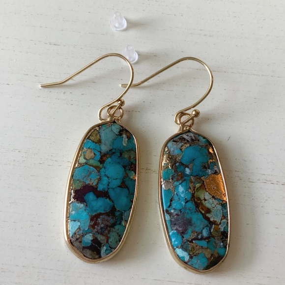 Jewelry - Natural Turquoise Stone Geometric Dangle Earrings